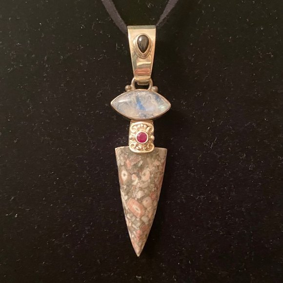 Vintage Sajen Orbicular Jasper & Multigem Pendant - Picture 1 of 7
